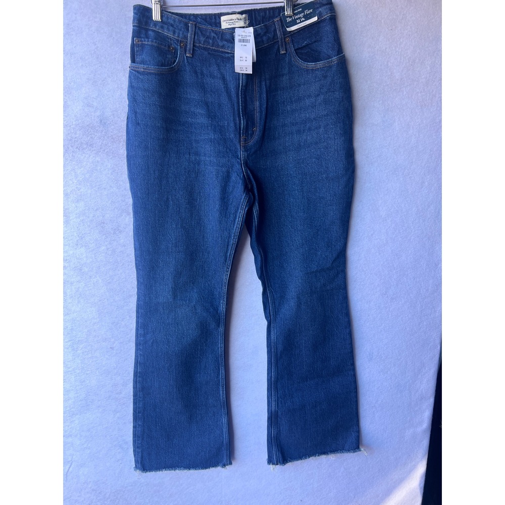Abercrombie & Fitch Curve Love The Vintage Flare Jeans 32 14L Dark Wash Raw Hem